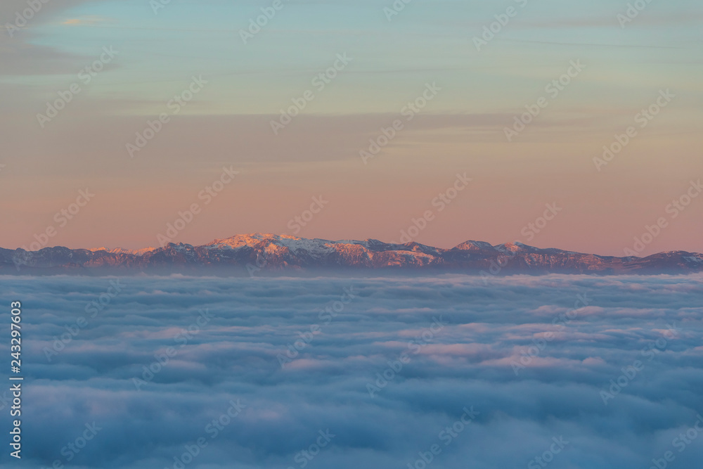 Obraz premium Dawn on the Mount Grappa in Italy. View from the summit