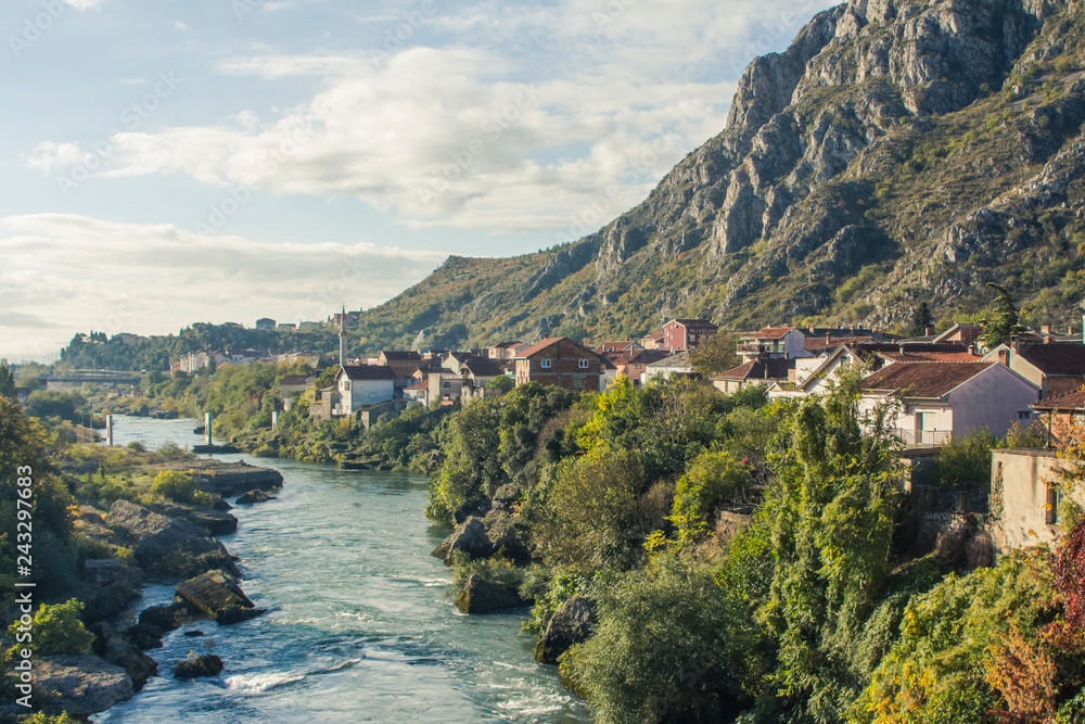 View of the city of Mostar and the river Neretva. Bosnia and Herzegovina