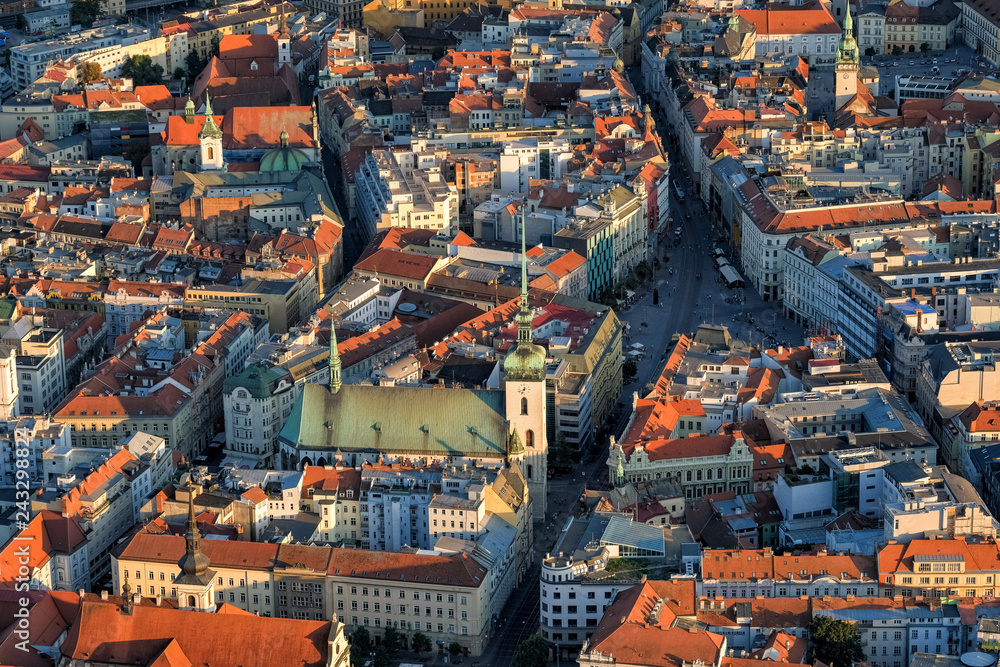Aerial view of historical center of Brno in Czech Republic. - obrazy, fototapety, plakaty 