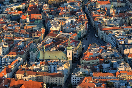 Aerial view of historical center of Brno in Czech Republic.