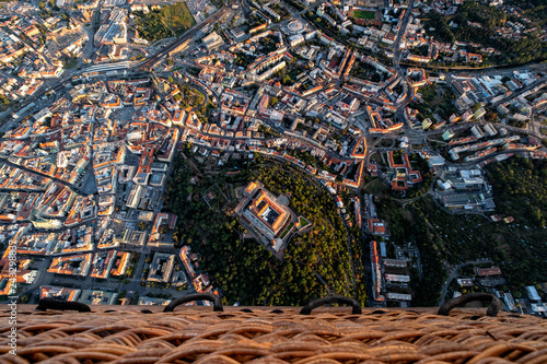 Aerial view of historical center of Brno in Czech Republic viewed from hot air baloon.