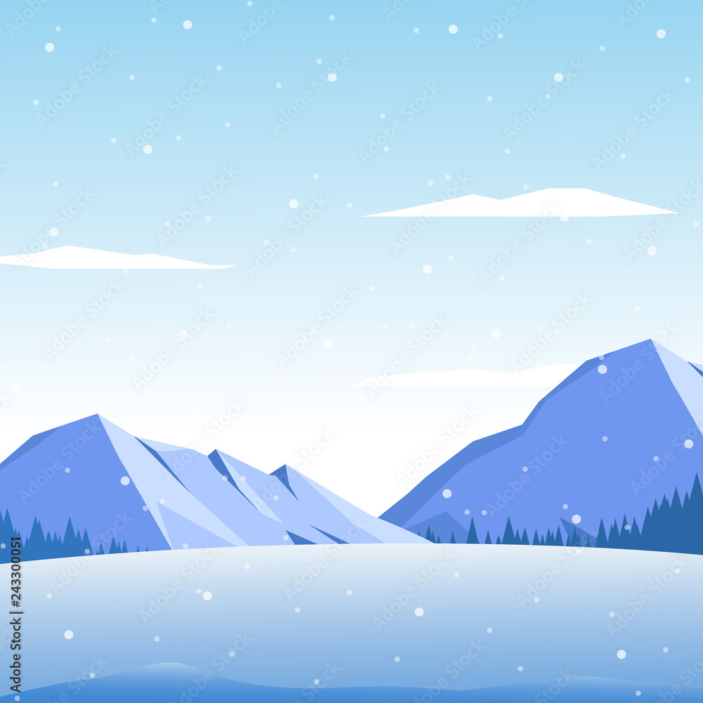 Winter landscape with mountain. Vector illustration