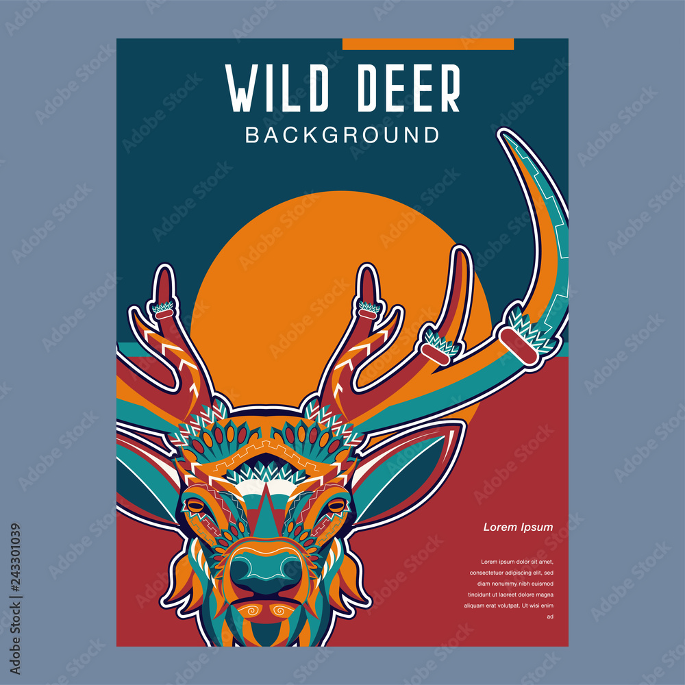Deer head stylized in zentangle style. Tribal tattoo design. Vector illustration