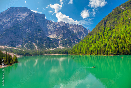 Pearl among Dolomite lakes landscape 