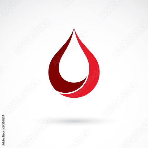 Vector red blood drop illustration isolated on white. Healthcare and medical treatment concept for use in pharmacy business.