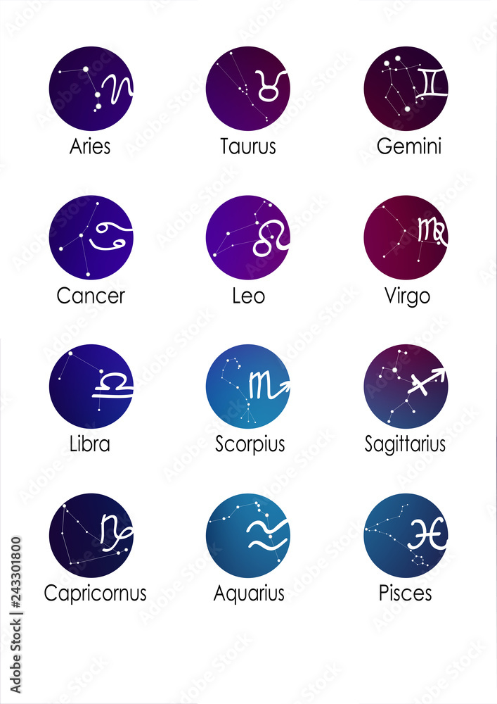 Constellations of the zodiac. Zodiac signs set 