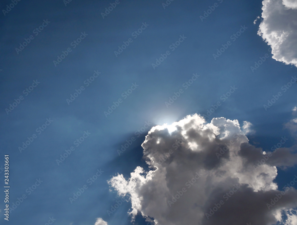 clouds blue sky sun ray