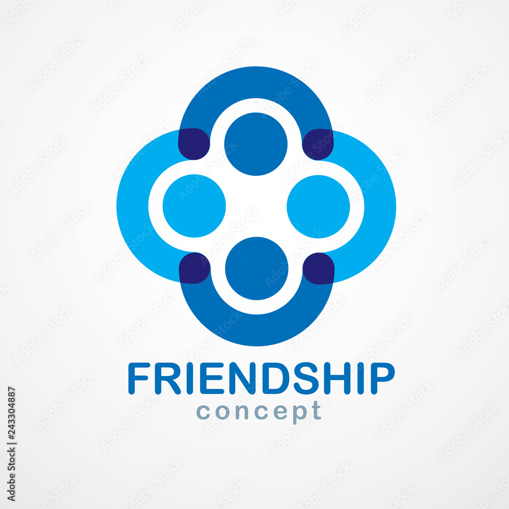 Teamwork businessman unity and cooperation concept created with simple geometric elements as a people crew. Vector icon or logo. Friendship dream team, united crew blue design.