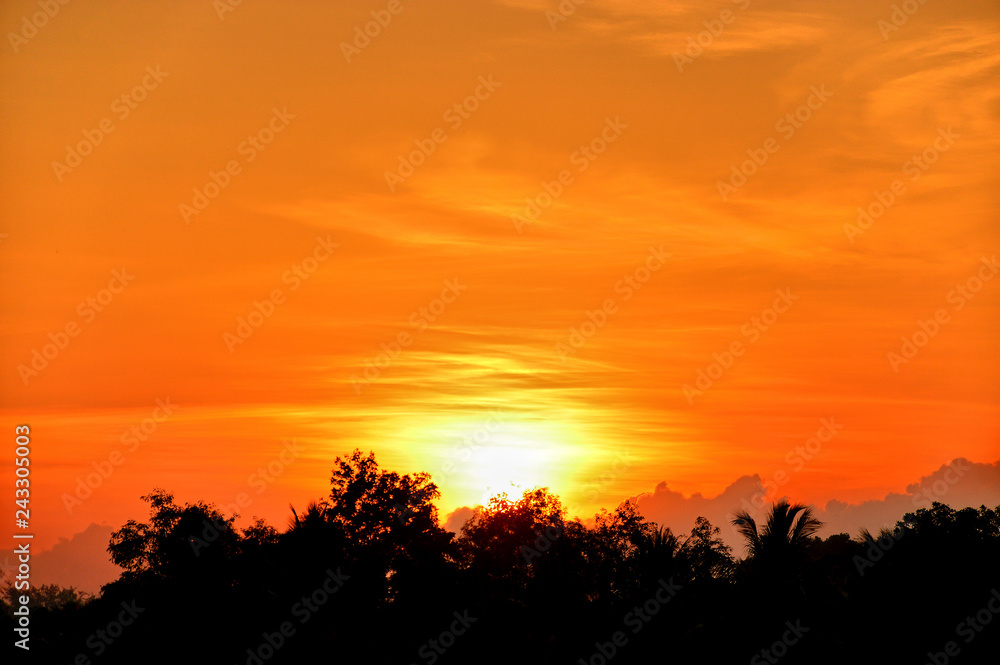 Tranquil view of sunrise in Kuala Terengganu, Malaysia. Stunning colors in the sky.