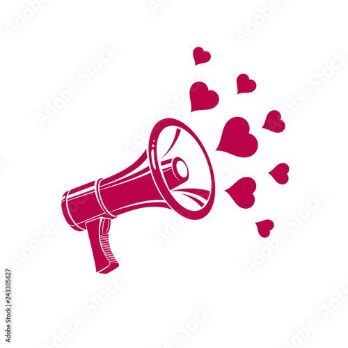 Loudspeaker vector illustration isolated on white and composed with love hearts, LGBT concept. Make love theme.