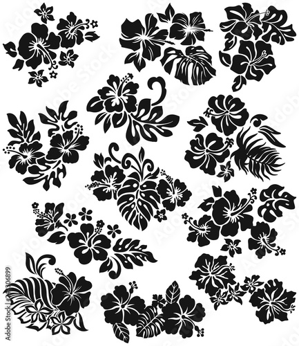 Hibiscus with leaves vector silhouette collection of 12 different style