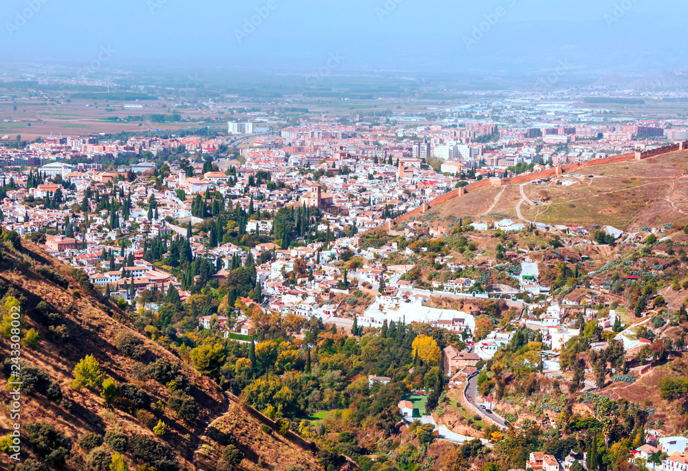 Forests of the Spanish city of Granada with views of the city