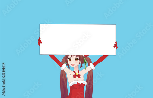 Japanese Asian woman holding white big sign board