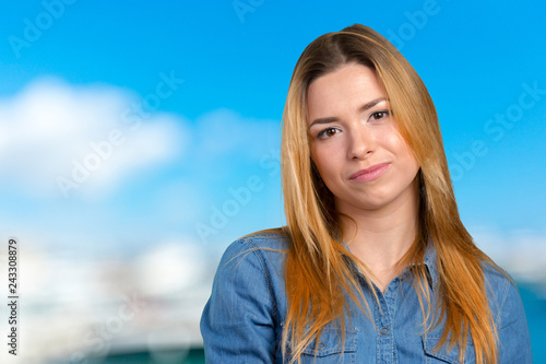 Portrait of happy smiling young beautiful woman