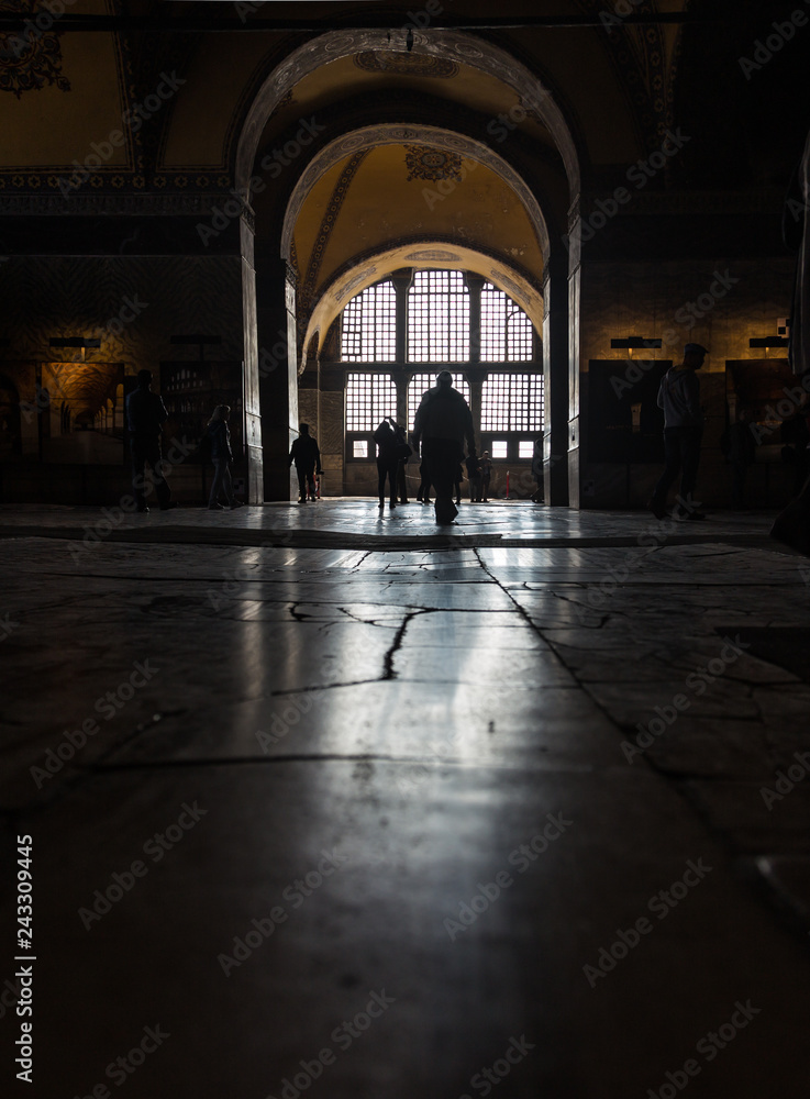 Reflection of light from the window of the floor in the temple of Aya Sofia in Istanbul, Turkey