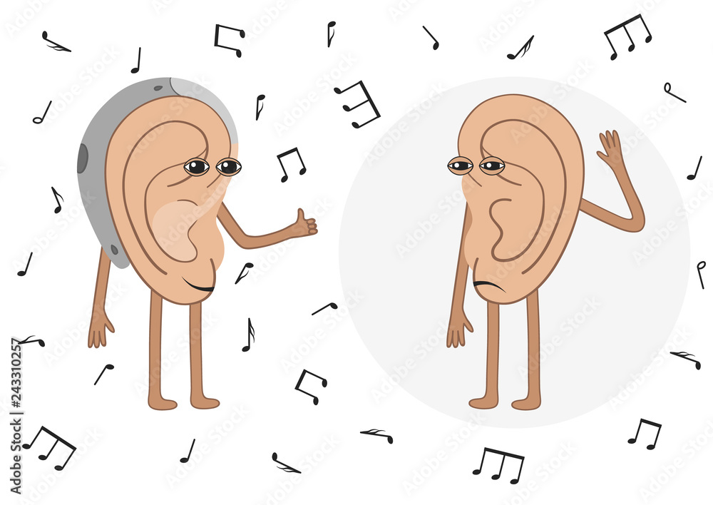 Hearing loss human ears try to listen to music. Cartoon Stock Vector |  Adobe Stock