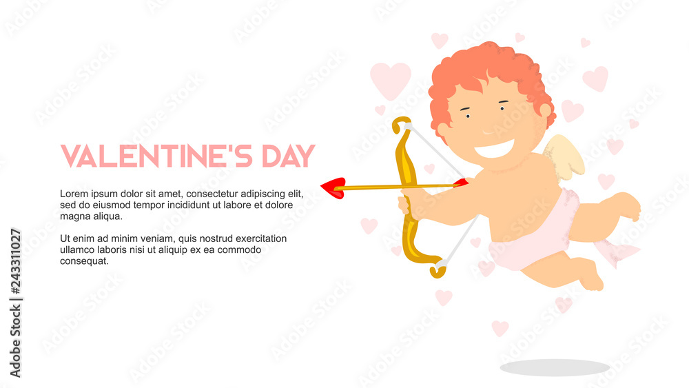 valentine day concept smiling cartoon cupid flay and hold a love arrow flat style illustration valentine day concept smiling cartoon cupid flay and hold a love arrow flat style illustration