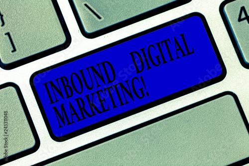 Text sign showing Inbound Digital Marketing. Conceptual photo elements used to digitally connect with consumers Keyboard key Intention to create computer message pressing keypad idea photo