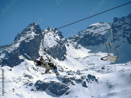 Tatry mountain, Poland - February, 2008: ski lift on the Kasprowy Wierch, Hala Gasienicowa,