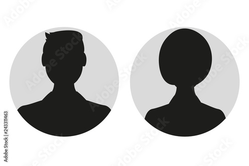 Male and female face silhouette or icon. Man and woman avatar profile. Unknown or anonymous person. Vector illustration.