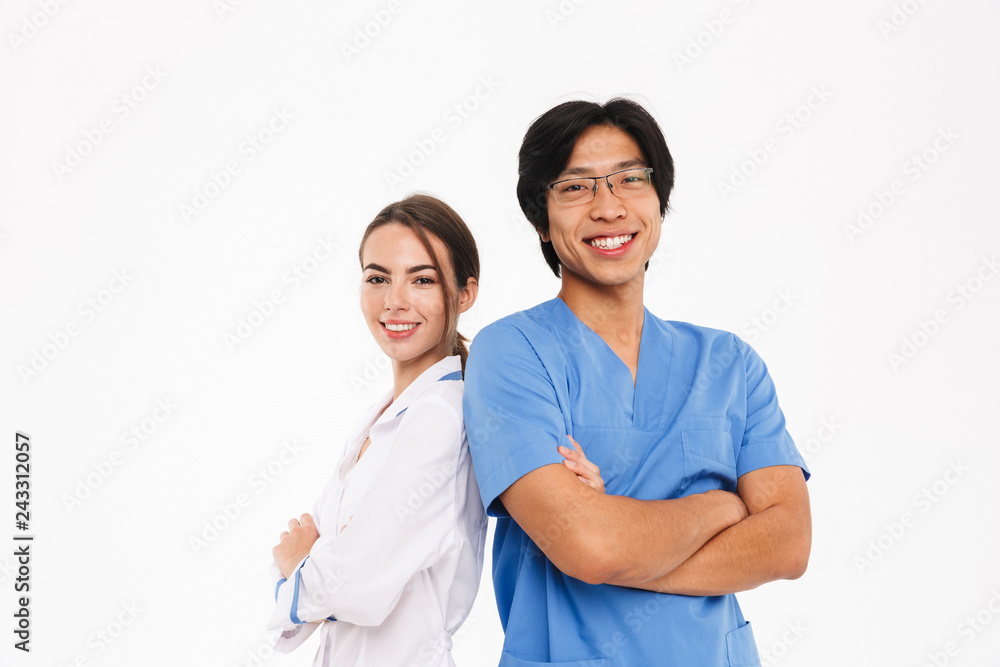 Happy doctors couple wearing uniform Happy doctors couple wearing uniform