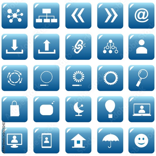 Set web icons or buttons of blue color. Vector graphic illustration.