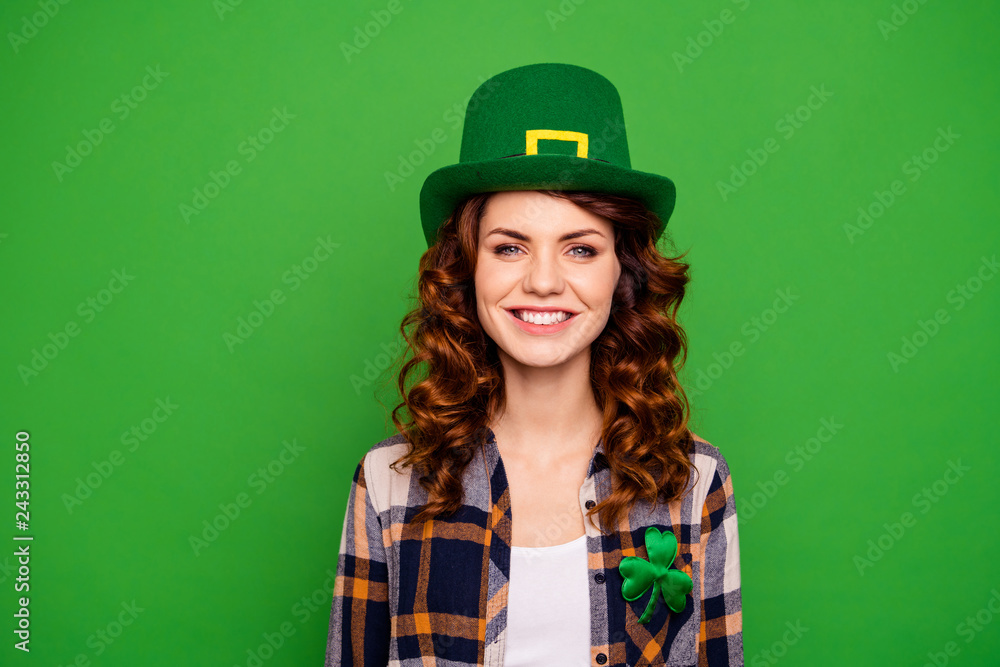 Close up photo of attractive she her lady ready to meet guests i Close up photo of attractive she her lady ready to meet guests i