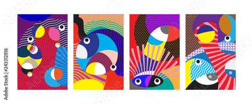 Vector Abstract Colorful Geometric and Curvy pattern background illustration. Set of Abstract Tribal Ethnic background for Cover, Poster, and print in Eps 10