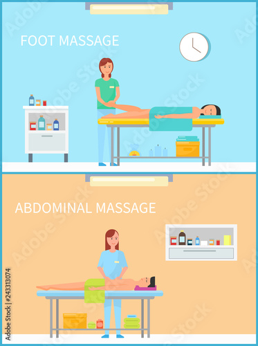 Foot and Abdominal Massage Therapy Set Vector