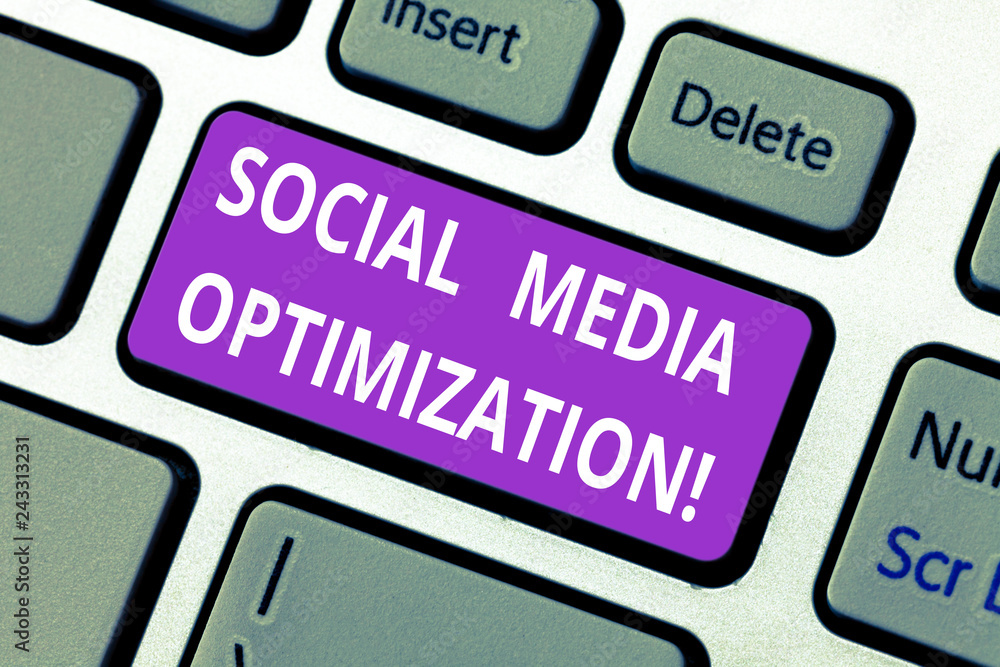Word writing text Social Media Optimization. Business concept for Digital strategy Generate viral publicity Keyboard key Intention to create computer message pressing keypad idea Word writing text Social Media Optimization. Business concept for Digital strategy Generate viral publicity Keyboard key Intention to create computer message pressing keypad idea
