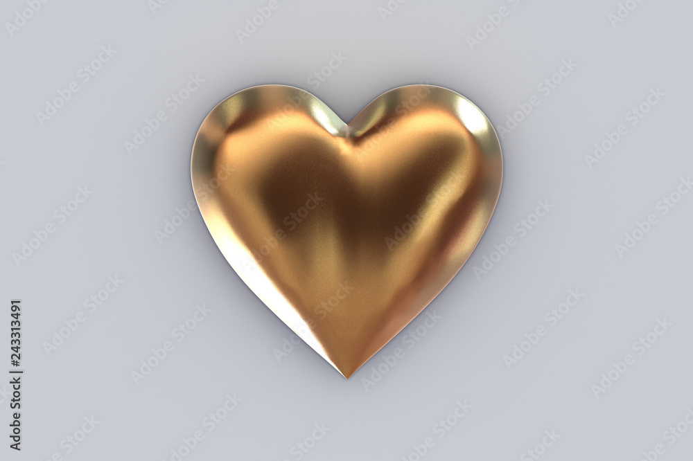 Valentine's Day abstract 3D illustration pattern with big shiny golden or gold metallic heart on gray background. Valentine's Day abstract 3D illustration pattern with big shiny golden or gold metallic heart on gray background.