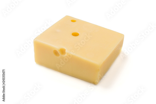 Square gouda cheese slice isolated on a white background.