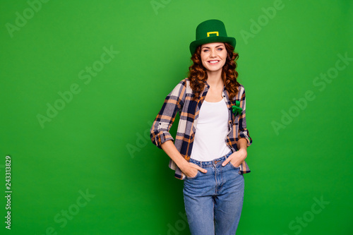 Bilde på lerret Close up photo of attractive she her brunette arms hands in pock