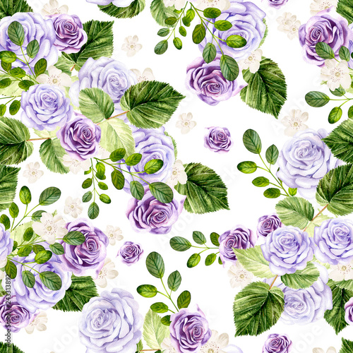 Beautiful watercolor bright pattern with roses flowers.
