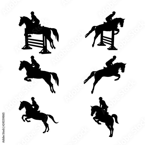 Fotografie, Tablou set group equestrian sport women and men rider in horse