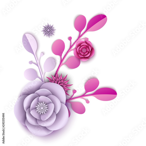 Vector peony blossom and abstract florals pattern