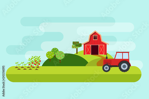 Agriculture and Farming. Rural landscape. Vector illustration.