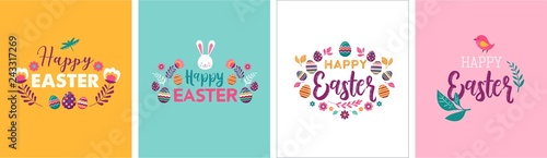 Happy Easter, vector symbols, logo, badges and lettering design