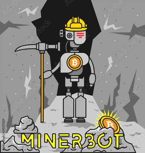 minerbot robot mining bitcoin illustration