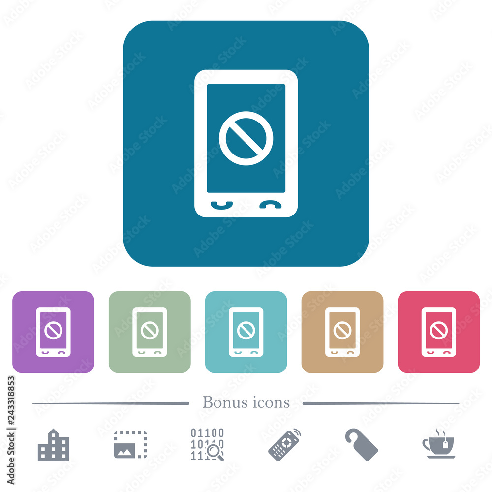 Mobile disabled flat icons on color rounded square backgrounds Mobile disabled flat icons on color rounded square backgrounds