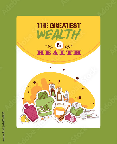 Flu pattern vector sick character with fever and illness and sneezing nose illustration backdrop sticker of sickness and medical treatment signs with medicines background