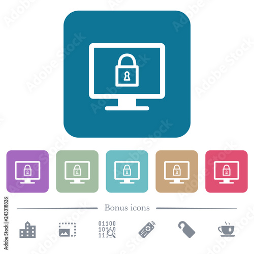 Lock screen flat icons on color rounded square backgrounds
