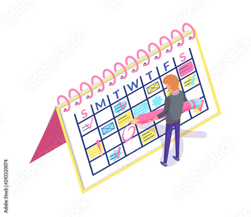 Calendar Planner and Man Creating Appointment