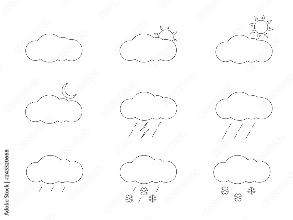 A set of outline vector weather icons on a transparent background A set of outline vector weather icons on a transparent background