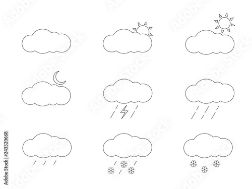 A set of outline vector weather icons on a transparent background