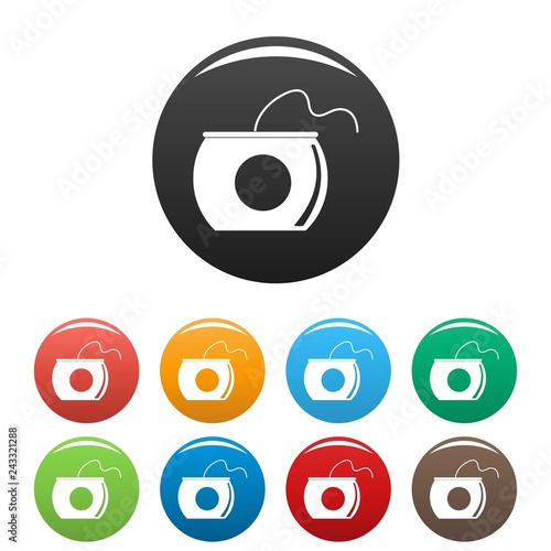 Floss box icons set 9 color vector isolated on white for any design
