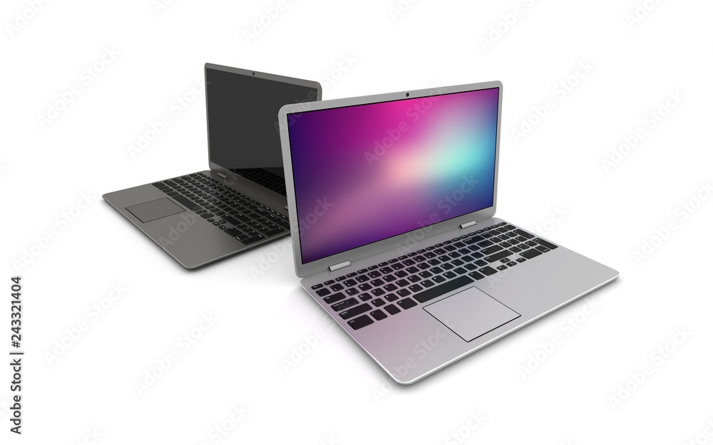 Laptop with digital blank screen isolated on white background, 3d rendering Laptop with digital blank screen isolated on white background, 3d rendering