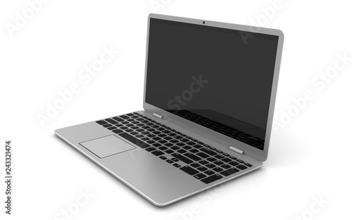 Laptop with digital blank screen isolated on white background, 3d rendering