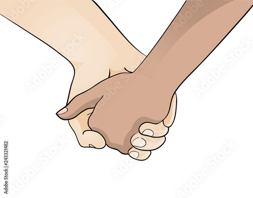 Love knows no skin color - people of different skin color hold hands