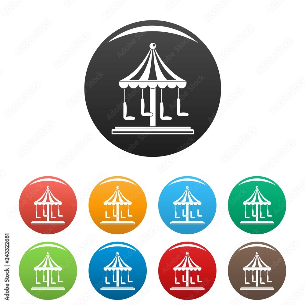 Circus carousel icons set 9 color vector isolated on white for any design